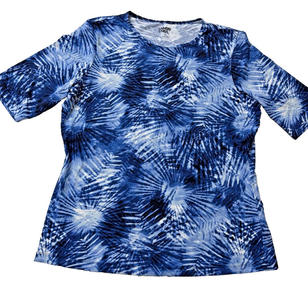 Lands' End Navy Tie Dye Palm Pullover Top ~ Women's Size S ~ Starburst ~